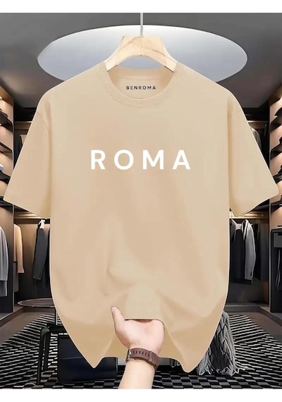 Roma Baskılı Oversize Tişört Bej
