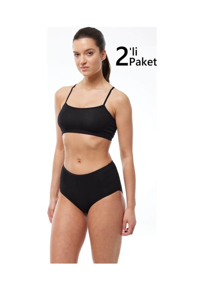 Malabadi 1030 2'li Paket Kadın Modal Yüksek Bel Battal Slip & Külot Siyah