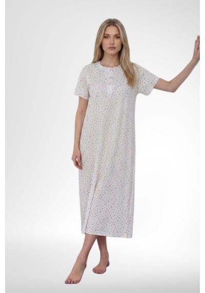 Mecit Pijama Mecit 6395 Pembe Büyük Beden Pamuklu Kadın Kısa Kollu Gecelik