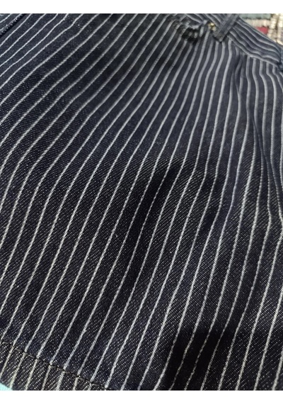 Byemelika Rahat Kalıp Çizgili Denim Mini Etek Çizgili Lacivert