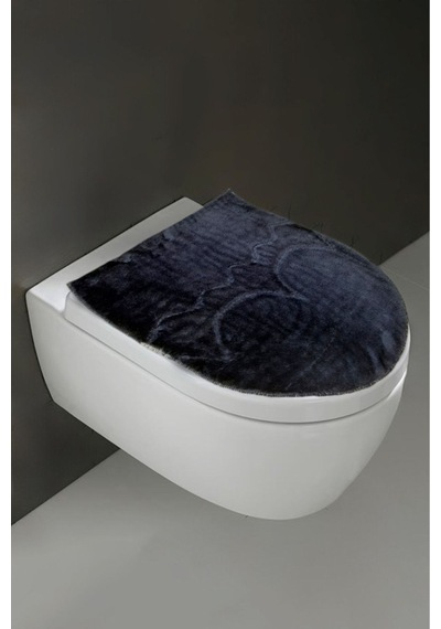 Klozet Kapak Örtüsü, Peluş Siyah Düz Renk, Banyo Klozet Örtüsü Siyah