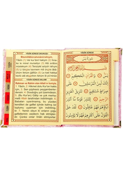 Hediyelik 4 Parça Mevlüt Seti İsme Özel Kadife Kaplı Yasin, Tesbihli Seccade Seti - Pembe