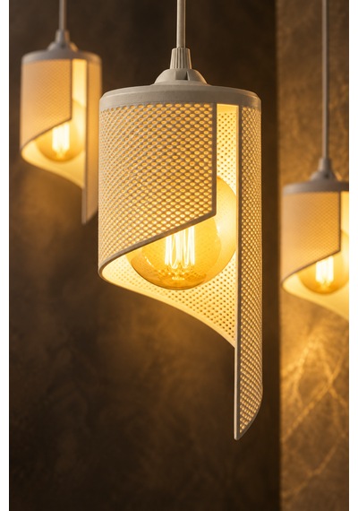 3'lü Spiral Sarkıt Avize Modern Dekoratif Salon Yemek Masası 3 Rustik Led Ampul Hediyeli Beyaz