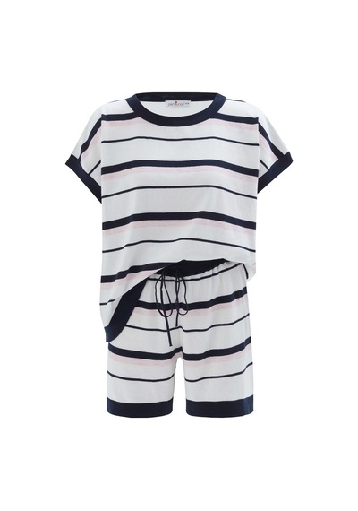 Peraluna Marıne Blouse & Shorts %100 Pamuk Yazlık Kadın Triko Şor Lacivert
