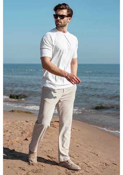 Madmext Bej Beli Lastikli Relaxed Fit Jakarlı Erkek Pantolon E6593