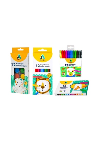 Boyama Seti 12 Renk Pastel+sulu+kuru Boya+keçeli Kalem Karışık