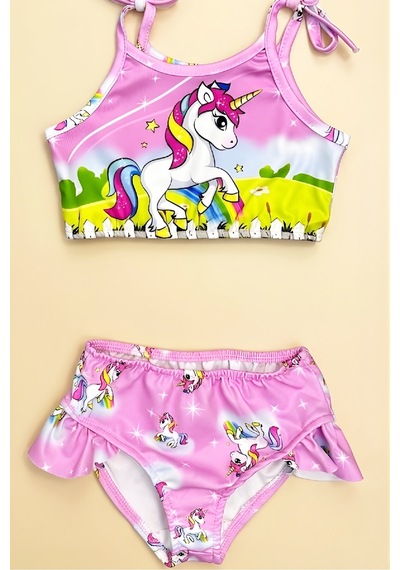 Modanino Kız Çocuk Çantalı 3'lü Mayo Takımı Çanta+mayo+bikini 3-10 Yaş 12586n Pembe