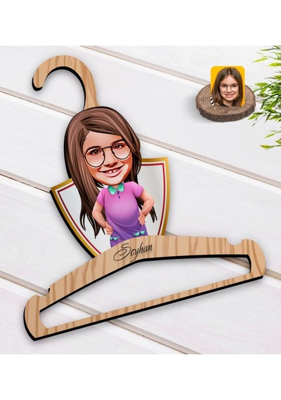 Kişiye Özel Kız Çocuk Karikatürlü Standart Boy Ahşap Elbise Askıs (551145147)