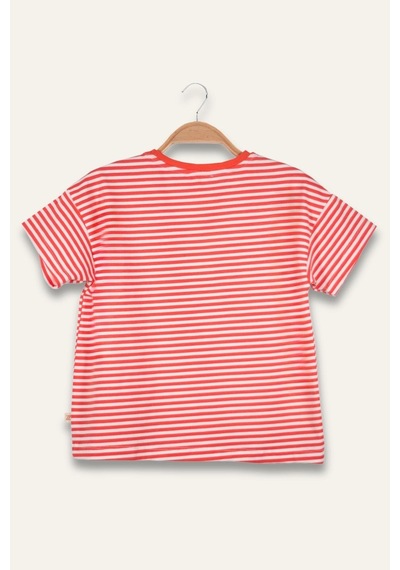 Zeyland Erkek Çocuk Çizgili Çepli T-shirt - Coral Çizgili Turuncu