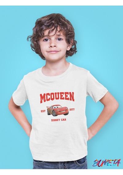 Bumeta Mcqueen Arabalar Cars Şimşek Mcqeen Çocuk Tişört T-shirt Beyaz