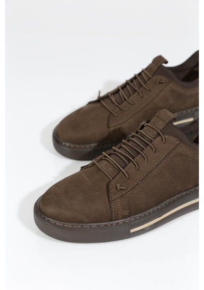 Dgn 1590 Erkek Düz Taban Yanlari Bağcikli Sneaker Ayakkabi Kahve Nubuk Kahve