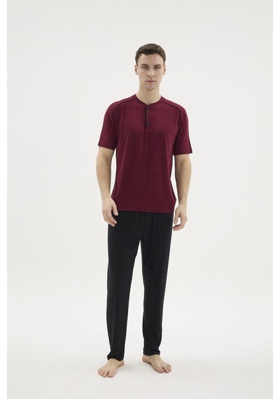 Kocabey Kkt-26153 Erkek Midi Yaka Pijama Takımı Mürdüm
