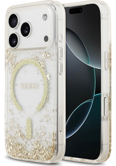 Apple Uyumlu iPhone 17 Pro  Kılıf Guess Lisanslı M-safe Şarj Özellikli Transparan Resin Bottom Kapak Gold Gold