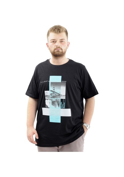 Mode Xl Battal Beden Erkek Pamuklu T-shirt Yumuşak Dokulu Baskılı Francısco U24086 Siyah Siyah
