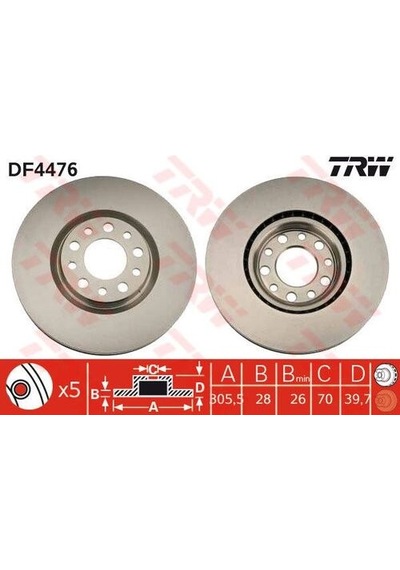 Trw Df4476 Ön Fren Diski Jeep Renegade Suv 1.4 1.6 2.0 Crd 4x4 14-alfa Romeo 159 05-11 Giulietta 10-500x14-compass 16- 51767382