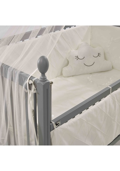 Meltem Kids Kral Sallanır Ahşap Anne Yanı Beşik 60 x 120 CM Gri - Motto Ekru