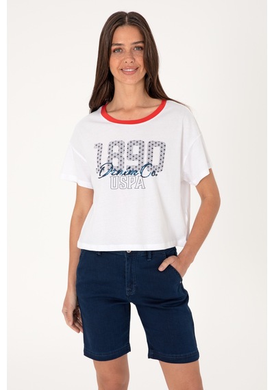 U.S. Polo Assn. Kadın Beyaz Bisiklet Yaka Tişört 50299732-VR013