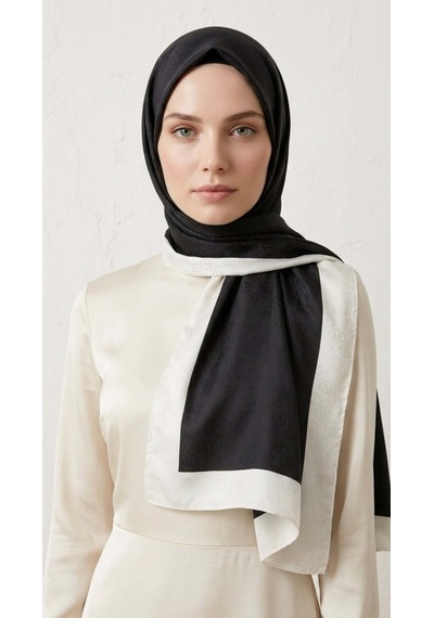 Moda Nuda Jakar Şal Ap Monogram Desen - Siyah