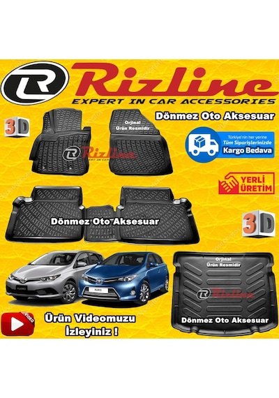 Toyota Uyumlu Auris 3D Paspas+Bagaj Havuzu Siyah 2013-2019 Arası Rizline N11.21620