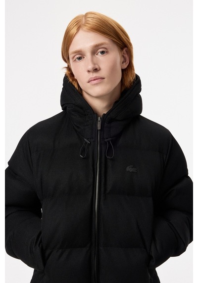 Lacoste Down Fill Mens Parka Sabit Kapüşonlu Kaz Tüyü Erkek Fitilli Parka Siyah