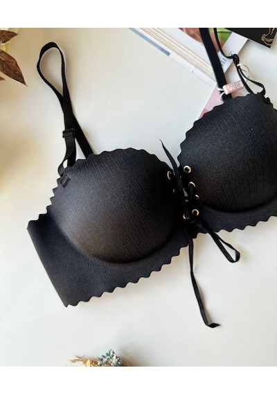 Intive Lady Lazer Kesim Önden Bağlamalı İthal Dikişsiz Push-up Ma Siyah