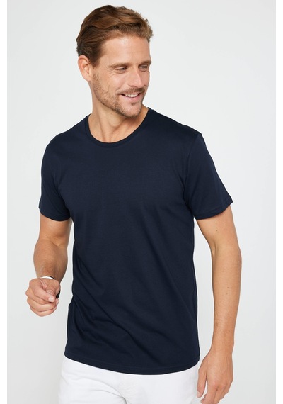 Tudors Unisex 2'li Paket Beyaz-lacivert Slim Fit Dar Kesim %100 Pamuk Bisiklet Yaka Tişört-31311 Multi Çok Renkli