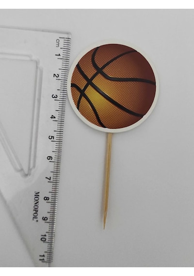 30 Adet Dekoratif Karton Basket Topu Şeklinde Pasta Kürdanı 6,5 Cm