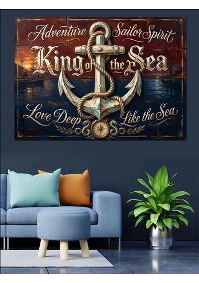 King Of The Sea Çapa Denizci Temalı Dekoratif Kanvas - Mdf Ahşap Tablo