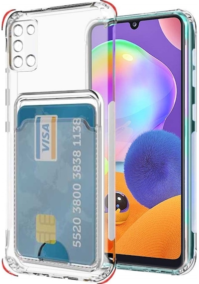 Kvy Samsung Galaxy Uyumlu A31 Kamera Korumalı Kartlıklı Setra Şeffaf Silikon Kılıf