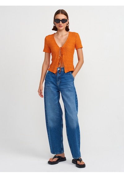 Dilvin Yandan Cepli Denim Balon Pantolon Mavi