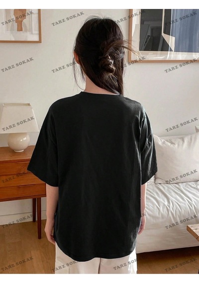 Startmore Good Lucky Baskılı Oversize Kalıp Unisex T-shirt Siyah