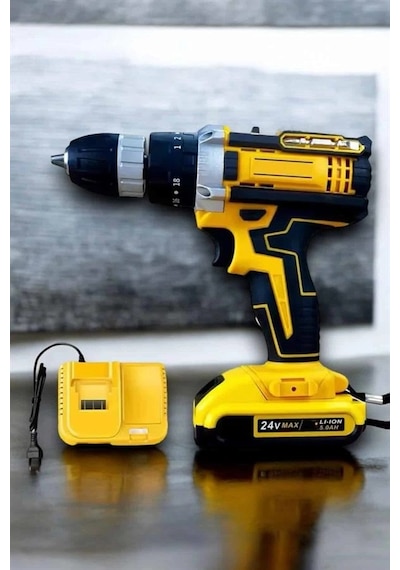 Hubrendy Tekno Çift Bataryalı Metal Dişli Darbeli Şarjlı Matkap Seti 24w Güç Ve 24 Parça Aksesuar