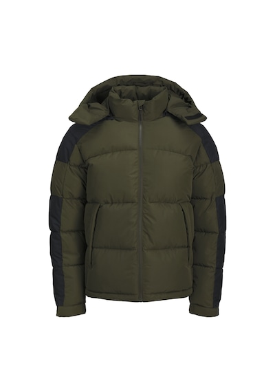 Jack & Jones Erkek Rüzgara Dayanıklı Kapüşonlu Puffer Mont - Aero Forest Night