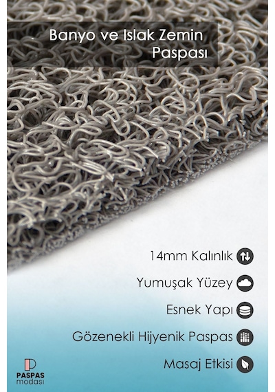 Balık Banyo Paspası Kaymayan Paspas Su Emici Islak Zemin Duş Paspası Kivircik Paspas 40x60 Cm Gri