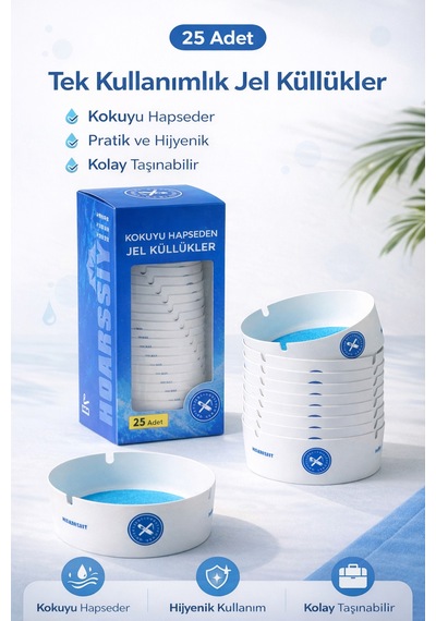 25 Adet Tek Kullanımlık Kül Tablası Kokusuz Taşınabilir Pratik Jel Küllük Seti Ofis Kafe Ev
