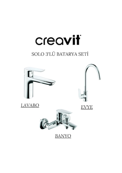 Creavit Solo Lavabo Banyo Eviye Bataryası 3'lü Set SO1500-SO2500-SO8500 Krom