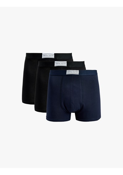 Koton Pamuklu Regular Fit Etiket Detaylı 3 Lü Boxer Seti Lacivert 7wlm90004mk