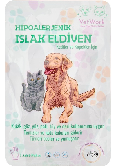 Vetworkk Hipoalerjenik Islak Kedi Köpek Eldiveni - Beyaz - 18 Cm