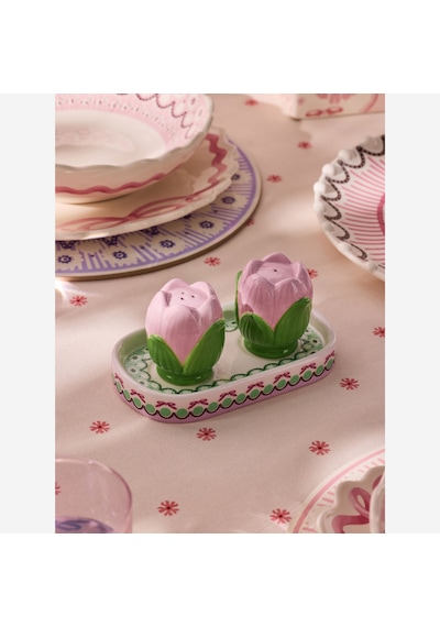 Fields Pembe Stoneware Lale Formlu Tuzluk Ve Biberlik 14,5x8x7 Cm