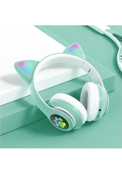Wealthglow Led Işıklı Kedi Kulak Bluetooth Wireless Kulaklık 5.0 Led Işıklı Kedili Şık Kulaküstü Kulaklık Kız Çocuk Raydolu Fm 17477a