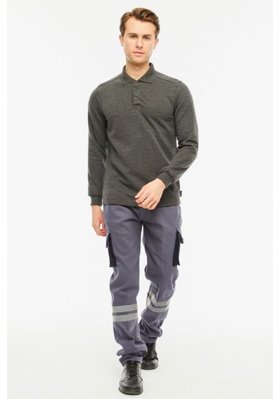 Uniprom Sweatshirt Polo Yaka İçi Polarlı 3 Iplik Pamuklu Normal Kesim Erkek Antrasit