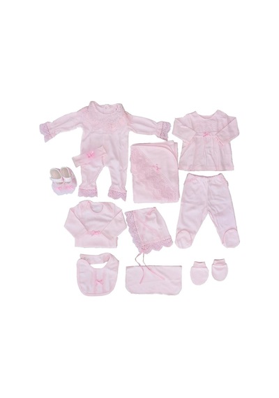 Aykor Tekstil Kız Bebek Yenidoğan Dantel Güpürlü 10 Lu Hastane Çıkış Set Pembe