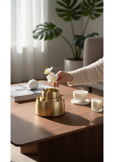 Bymyhand Paslanmaz Çelik Gold 3'lü Küllük Set