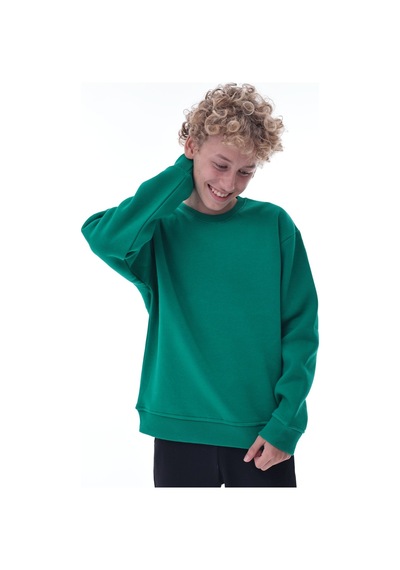 Yeşil Erkek Çocuk Sweat Pamuklu Rahat Kalıp Basic Uzun Kollu Yeşil