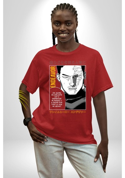 Enji Todoroki Manga Pamuklu Bisiklet Yaka Unisex Oversize Boyfriend Dijital Baskılı Kırmızı T-shirt Kırmızı