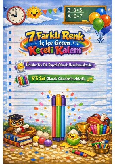Karne Hediyesi 5 Set Renkli Keçeli Kalem Ve Tebrik Kartı
