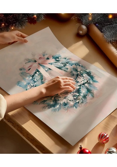 Çerçevesiz Poster Pastel Tonlarda Zarif Yılbaşı Çelengi