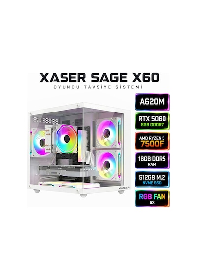 Xaser Sage X60 R5-7500F 16 GB 512 GB M.2 NVMe SSD 8 GB RTX5060 Free Dos Masaüstü Oyuncu Bilgisayarı