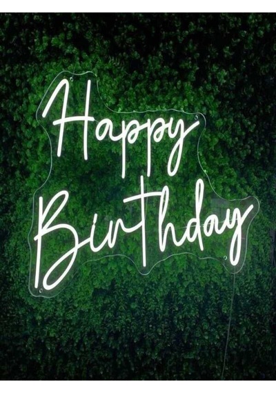 Happy Birthday Yazılı Neon Tabela Beyaz