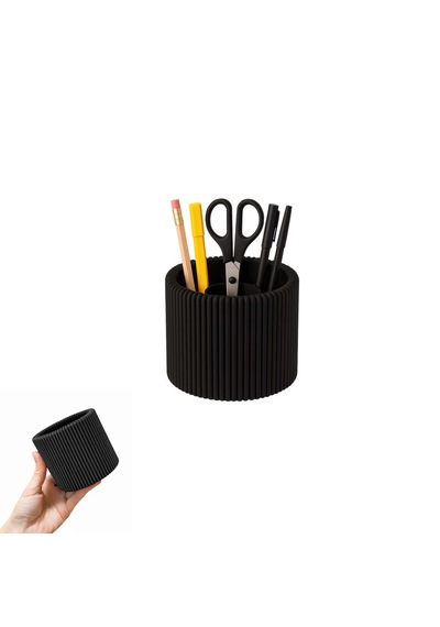 Özel 3d Baskı Ayrılabilir 4 Bölmeli Kalemlik Masa Vb. Kalemliği Çapı: 8,5 Cm X Yükseklik: 8 Cm Siyah